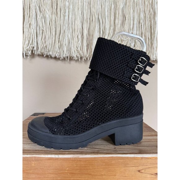 Free People X Jeffrey Campbell Ricki Hiker Boot Black Mesh Block Heel Size 8 - Picture 5 of 16
